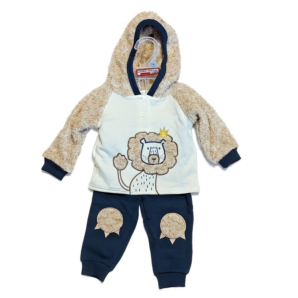 Quacker Jack Baby Toddler Hoodie Set Crown Furry Lion 12 M Sweatshirt Pants